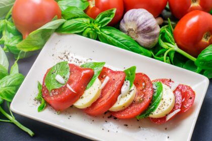 دانلود عکس غذای سنتی ایتالیایی ورقه ای گوجه فرنگی و موزارلا و