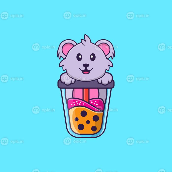 دانلود کوآلای ناز نوشیدن چای شیر بوبا مفهوم کارتونی حیوانی جدا شده را می توان برای کارت دعوت کارت پستال تی شرت یا سبک کارتونی تخت طلسم استفاده کرد
