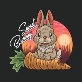دانلود تصویر خرگوش کوچولوی ناز استراحت روی هویج در تابستان