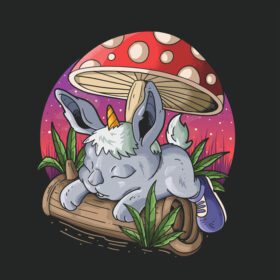 دانلود تصویر خرگوش کوچولوی ناز خوابیده روی چوب