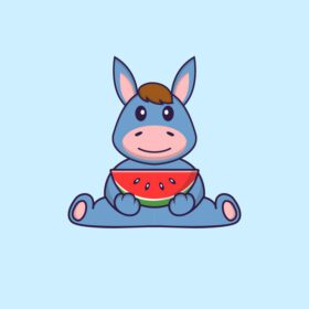 دانلود لاما ناز خوردن هندوانه حیوانی مفهوم کارتونی جدا شده می تواند برای کارت دعوت کارت پستال تی شرت یا طلسم به سبک کارتونی تخت استفاده شود