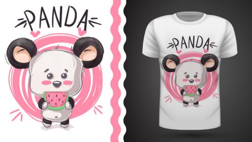 دانلود ایده خرس پاندا زیبا برای چاپ تی شرت نقاشی دست