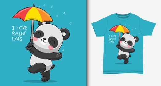 دانلود پاندای ناز در روزهای بارانی با طرح تی شرت