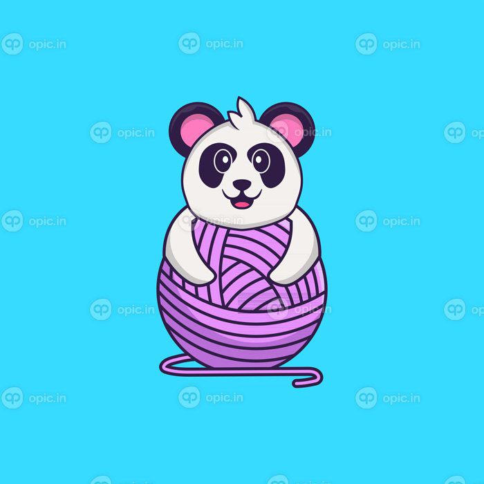 دانلود پاندا ناز بازی با نخ پشمی مفهوم کارتونی حیوانی جدا شده می تواند برای کارت دعوت کارت پستال تی شرت یا طلسم به سبک کارتونی تخت استفاده شود