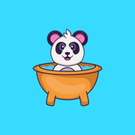 دانلود پاندا زیبا در حال حمام کردن در وان مفهوم کارتونی حیوانات جدا شده می تواند برای کارت دعوت کارت پستال تی شرت یا طلسم به سبک کارتونی تخت استفاده شود