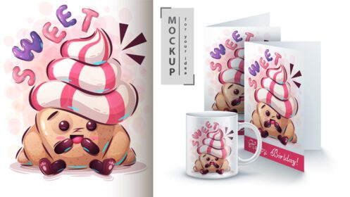 دانلود مجموعه شخصیت شیرین کروسان طرح شیرینی زیبا شامل قالب های ماکت برای لیوان قهوه و کارت تبریک