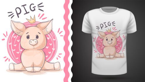 دانلود ایده خوک بامزه برای نقاشی دستی تی شرت چاپی