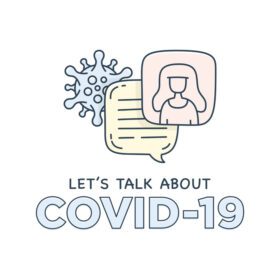 نماد دانلود بیایید در مورد کووید ویروس کووید 19 حباب‌های گفتاری با نماد صحبت کنیم