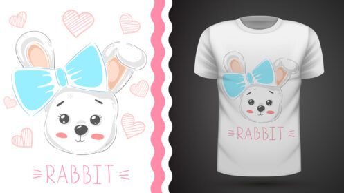 دانلود ایده خرگوش ناز با قلب برای طراحی دستی تی شرت چاپی