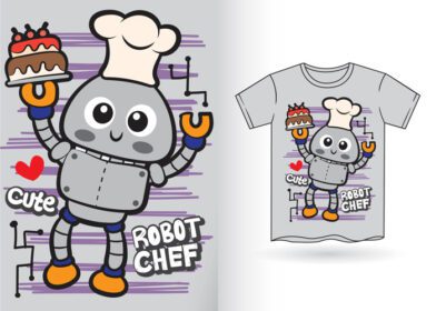 دانلود ربات ناز سرآشپز با دست ترسیم شده برای تی شرت eps