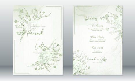 دانلود کارت دعوت عروسی با دسته گل رز و زمینه سبز