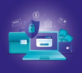 دانلود آیکون مفهوم بانکداری آنلاین با لپ تاپ و آیکون