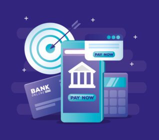 دانلود آیکون مفهوم بانکداری آنلاین با گوشی هوشمند و آیکون