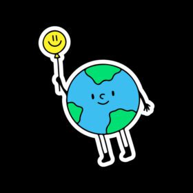 دانلود تصویر بالون شکلک سیاره زمین در حال پرواز با لبخند