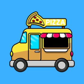 دانلود آیکون پیتزا غذا کامیون کارتونی وکتور آیکون تصویر تخت