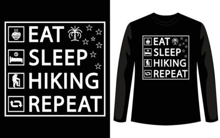 دانلود رایگان تی شرت eat sleep hiking تکرار سفارشی تایپوگرافی