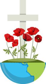 دانلود آیکون گل خشخاش روی سنگ قبر متقاطع نماد روز یادبود