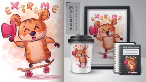 دانلود مجموعه طراحی شخصیت های اسکیت همستر شدید شامل قالب های ماکت برای نوت بوک های آستین قهوه و قاب عکس
