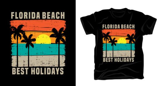 دانلود تایپوگرافی ساحل فلوریدا با تی شرت قدیمی آفتاب و نخل