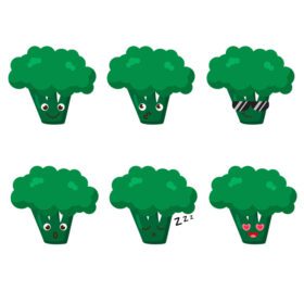دانلود مجموعه آیکون کلم بروکلی ایموجی به سبک Kawaii نمادهای سبزی