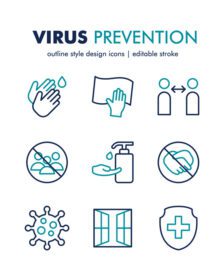 مجموعه آیکون دانلود آیکون های وکتور نکات پیشگیری از ویروس شامل مواردی از این قبیل است