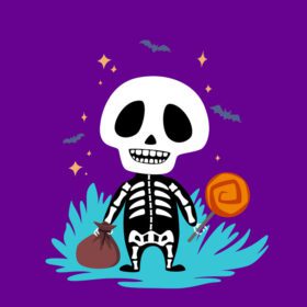 دانلود اسکلت بچه هالووین با طرح وکتور آب نبات برای چاپ تی شرت پوستر و بنر مهمانی