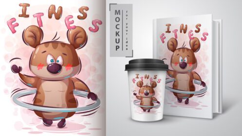 دانلود پوستر تناسب اندام همستر با هولاهوپ و ماکت تجاری روی کارت تبریک و فنجان قهوه