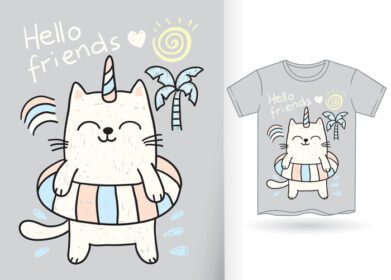 دانلود تکشاخ گربه ناز نقاشی شده با دست برای تی شرت