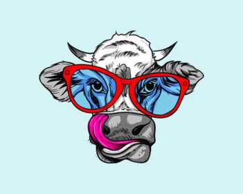 دانلود تی شرت کارت طنز گاو ناز با عینک قرمز نقاشی شده با دست