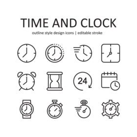 مجموعه آیکون زمان و ساعت دانلود شامل نمادهایی مانند ساعت است
