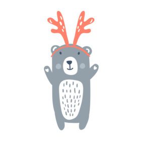 دانلود وکتور ترسیم شده با دست کریسمس خرس زیبای اسکاندیناویایی با گوزن