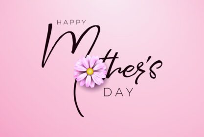 دانلود طرح کارت پستال تبریک روز مادر با گل و نامه تایپوگرافی روی پس زمینه صورتی قالب تصویرسازی جشن برای بروشور بروشور دعوت نامه بروشور تبلیغاتی
