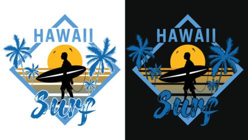 دانلود طرح رترو رنگارنگ هاوایی موج سواری برای هودی تی شرت