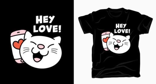 دانلود تایپوگرافی هی عشق با طرح تی شرت گربه کارتونی