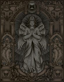 دانلود تصویرسازی فرشته در حال دعا با قاب حکاکی قدیمی