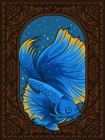 دانلود تصویر ماهی زیبای بتا روی قاب آکواریوم قدیمی