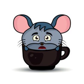 دانلود تصویرسازی شخصیت کارتونی موش ناز در فنجان قهوه