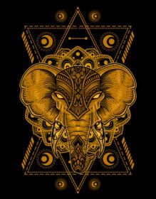دانلود تصویرسازی سبک حکاکی سر فیل با هندسه مقدس