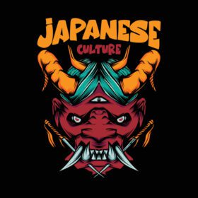 دانلود تصویر ماسک و شمشیر اونی برای تی شرت با ژاپنی