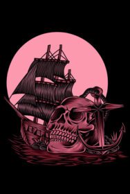 دانلود تصویر جمجمه دزد دریایی با کشتی