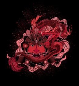 دانلود تصویر برداری وکتور ماسک سامورایی با اژدها