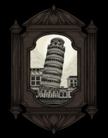 دانلود تصویر برج پیزا قدیمی با سبک حکاکی