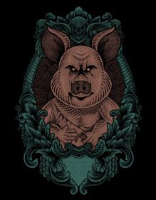 دانلود تصویر خوک سایکوپات قدیمی با سبک حکاکی
