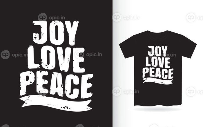 دانلود طرح شعار تایپوگرافی شادی عشق صلح برای چاپ تی شرت