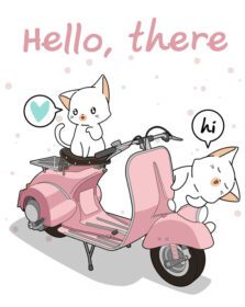 دانلود گربه سفید kawaii با موتور سیکلت