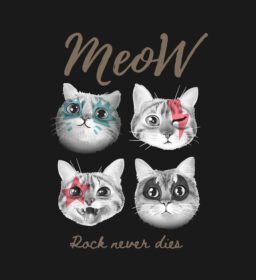 دانلود شعار میو با تصویر نقاشی شده صورت گربه های ناز در پس زمینه مشکی