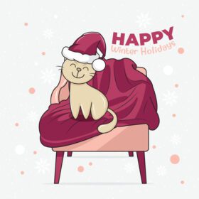 دانلود تصویر وکتور گربه ناز کارت تبریک کریسمس مبارک