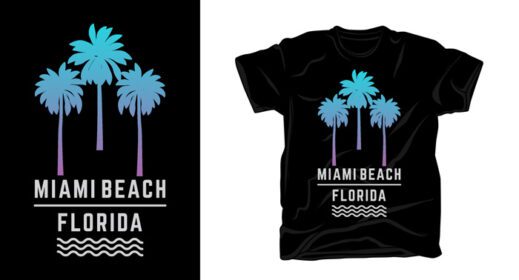 دانلود تایپوگرافی ساحل میامی فلوریدا با طرح تی شرت درختان نخل