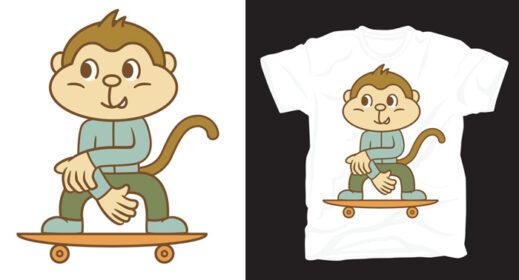 دانلود طرح تی شرت تصویرسازی اسکیت باز میمون