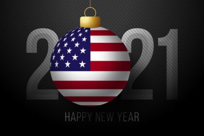 دانلود تصویر برداری سال نو با پرچم ایالات متحده آمریکا با حروف مبارک سال نو در پس زمینه تیره